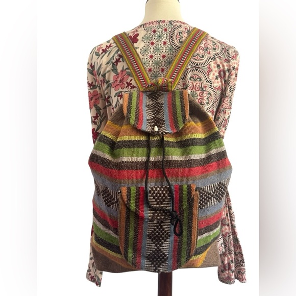 Unbranded Mexican Mochila Handwoven BOHO Hippie Multicolor Backpack W/ Wristlet - Picture 8 of 15